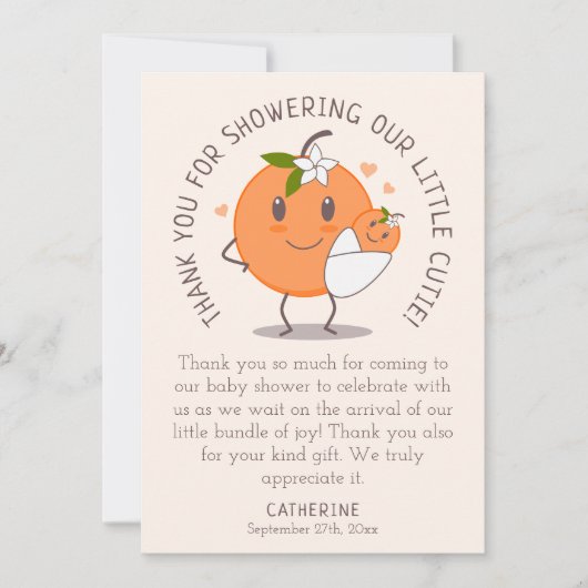 Kleine Cutie Onderweg | SCHATTIGE ORANJE BABY SHOW Bedankkaart (Voorkant)