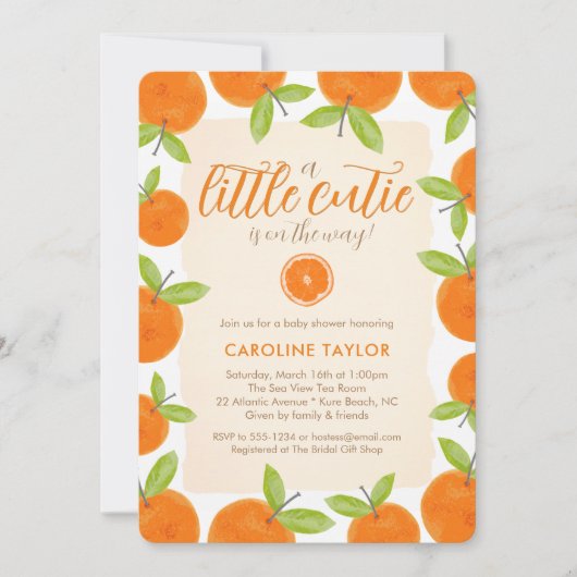 Kleine Cutie op de Weg Citrus Sinaasappels Baby sh Kaart (Voorkant)