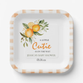 Kleine cutie op de weg Oranje citrus Baby shower Papieren Bordje