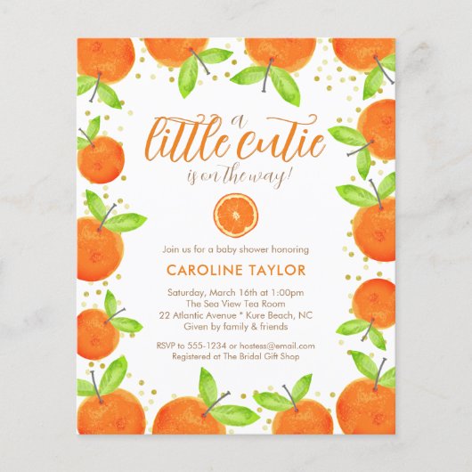 Kleine Cutie op Weg Oranje Baby shower Uitnodiging (Voorkant)