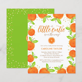 Kleine Cutie op Weg Oranje Baby shower Uitnodiging