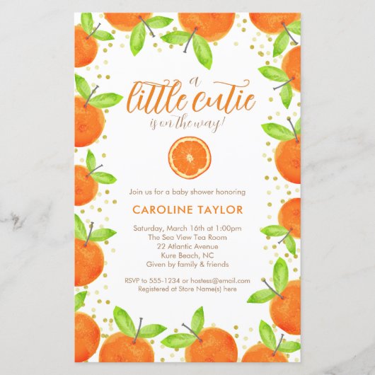 Kleine Cutie op Weg Sinaasappel Clementine Baby sh (Voorkant)