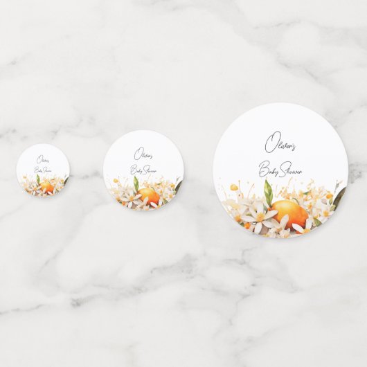 Kleine cutie Oranje Baby shower Citrus Tangerines Confetti (Achterkanten)