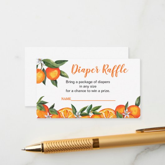 Kleine Cutie Oranje Baby shower Diaper Raffle Informatiekaartje (Voorkant / Achterkant in situ)