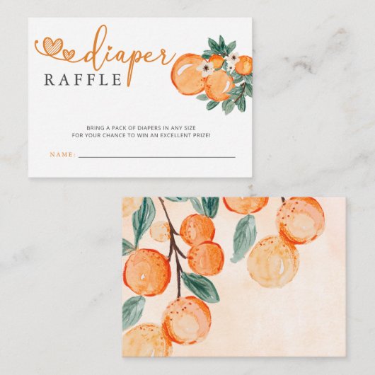 Kleine Cutie Oranje Baby shower Diaper Raffle Informatiekaartje (Voorkant / Achterkant)