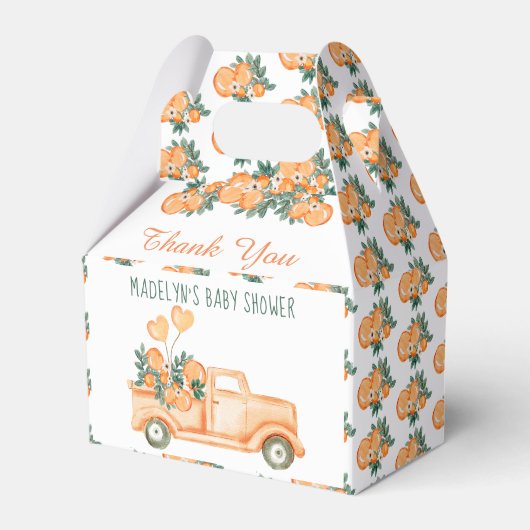 Kleine Cutie Oranje Baby shower Favor Box Bedankdoosjes (Voorkant Zijde)