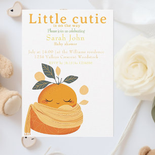 Kleine cutie oranje Baby shower uitnodiging