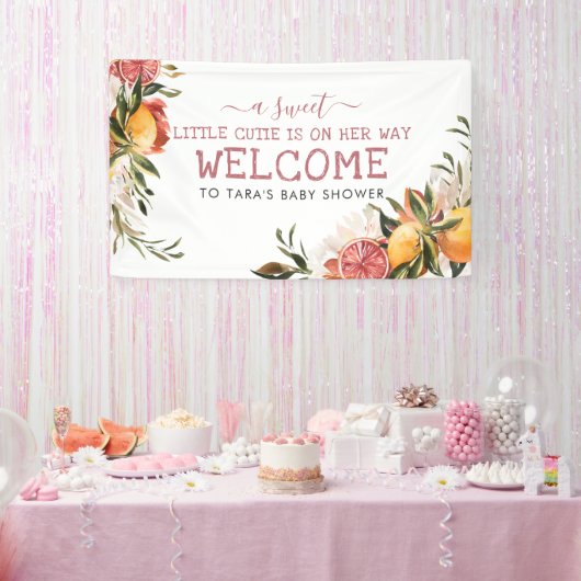 Kleine Cutie | Oranje Baby shower van citrusvrucht Spandoek (Feest)