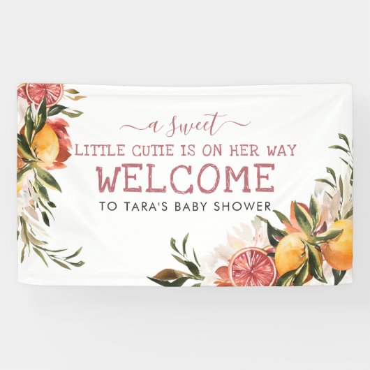 Kleine Cutie | Oranje Baby shower van citrusvrucht Spandoek (Horizontaal)