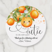 Kleine Cutie Oranje Citrus Baby shower Bedankjes Labels (Voorkant)