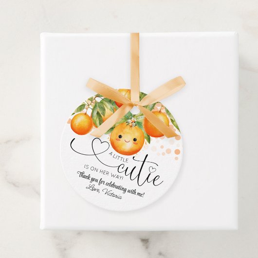Kleine Cutie Oranje Citrus Baby shower Bedankjes Labels