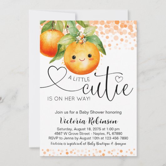 Kleine Cutie Oranje Citrus Baby shower Kaart (Voorkant)