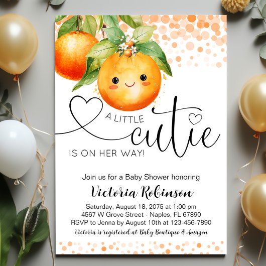 Kleine Cutie Oranje Citrus Baby shower Kaart