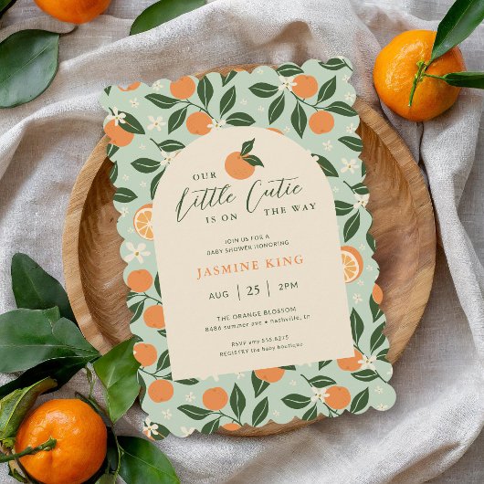 Kleine Cutie Oranje Citrus Baby shower Kaart