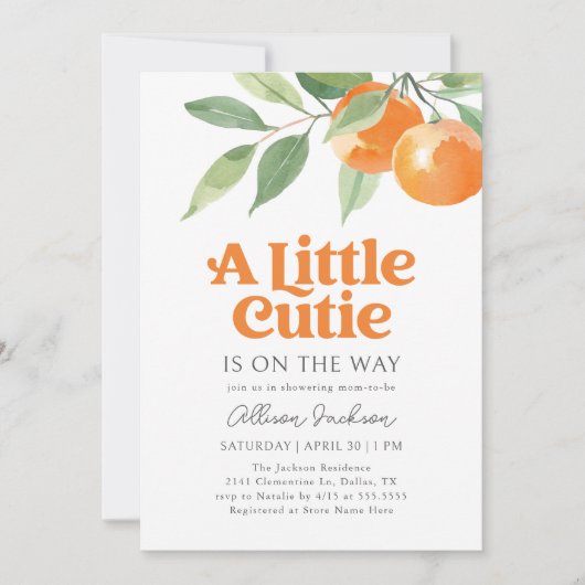 Kleine Cutie Oranje Citrus Baby shower Kaart (Voorkant)