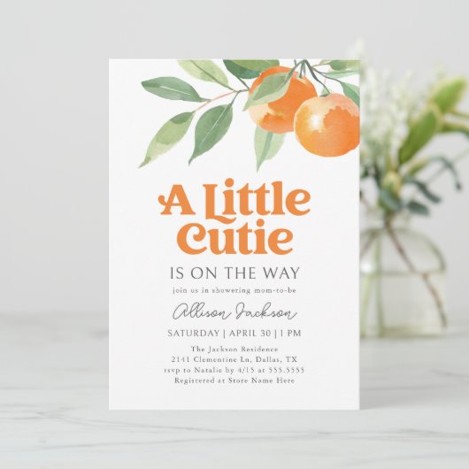 Kleine Cutie Oranje Citrus Baby shower Kaart (Staand voorkant)