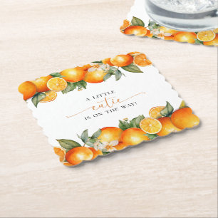 Kleine Cutie Oranje Citrus Baby shower Kartonnen Onderzetters