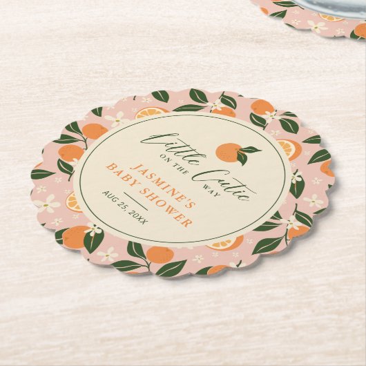 Kleine Cutie Oranje Citrus Baby shower Kartonnen Onderzetters (Gekanteld)