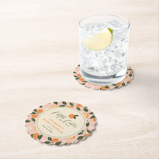 Kleine Cutie Oranje Citrus Baby shower Kartonnen Onderzetters (Insitu)