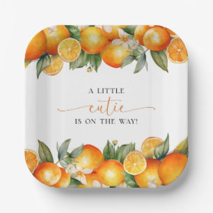Kleine Cutie Oranje Citrus Baby shower Papieren Bordje