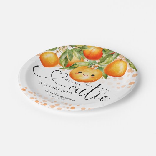 Kleine Cutie Oranje Citrus Baby shower Papieren Bordje (Gekanteld)