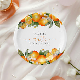 Kleine Cutie Oranje Citrus Baby shower Papieren Bordje