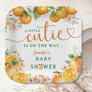 Kleine Cutie Oranje Citrus Baby shower Papieren Bordje