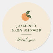 Kleine Cutie Oranje Citrus Baby shower Ronde Sticker (Voorkant)