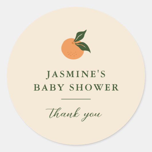 Kleine Cutie Oranje Citrus Baby shower Ronde Sticker (Voorkant)