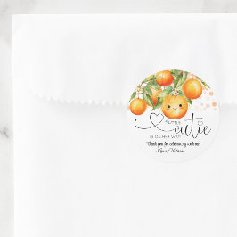 Kleine Cutie Oranje Citrus Baby shower Ronde Sticker
