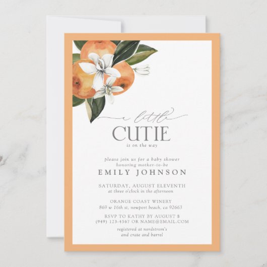 Kleine Cutie Oranje Citrus Waterverf Baby shower Kaart (Voorkant)