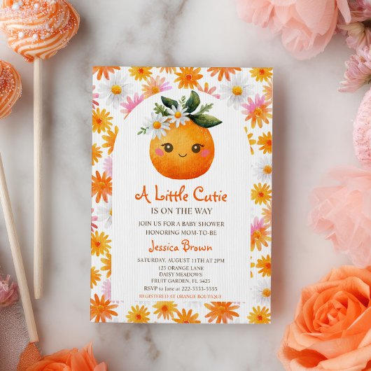 Kleine Cutie Oranje Citrus Waterverf Baby shower Kaart