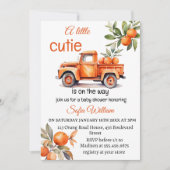kleine cutie oranje truck citrus baby shower kaart (Voorkant)