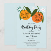 Kleine Cutie Oranje Verjaardagsuitnodiging Kaart (Voorkant / Achterkant)