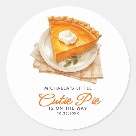 Kleine Cutie Pie Herfst Baby shower Pumpkin Pie Ronde Sticker (Voorkant)
