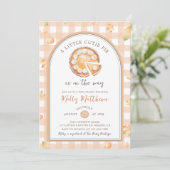 Kleine Cutie Pie Herfst Pompoen Gingham Baby showe Kaart (Staand voorkant)