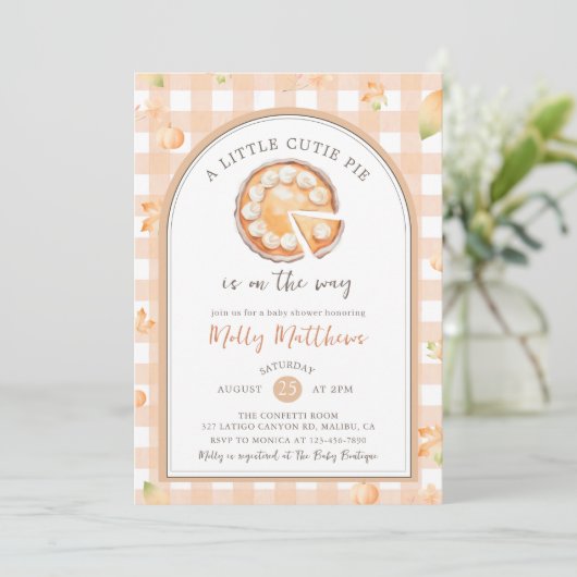 Kleine Cutie Pie Herfst Pompoen Gingham Baby showe Kaart (Staand voorkant)
