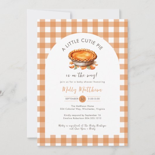 Kleine Cutie Pie Herfst Pompoen Gingham Baby showe Kaart (Voorkant)