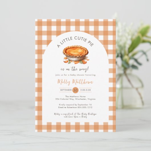 Kleine Cutie Pie Herfst Pompoen Gingham Baby showe Kaart (Staand voorkant)