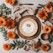 Kleine Cutie Pie Herfst Pompoen Gingham Baby showe Papieren Bordje