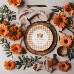 Kleine Cutie Pie Herfst Pompoen Gingham Baby showe Papieren Bordje