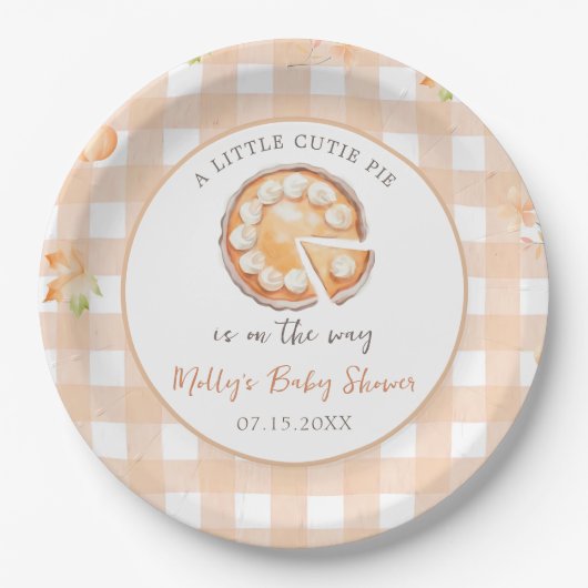 Kleine Cutie Pie Herfst Pompoen Gingham Baby showe Papieren Bordje (Voorkant)