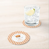 Kleine Cutie Pie Herfst Pompoen Gingham Baby showe Ronde Kartonnen Onderzetter (Insitu)