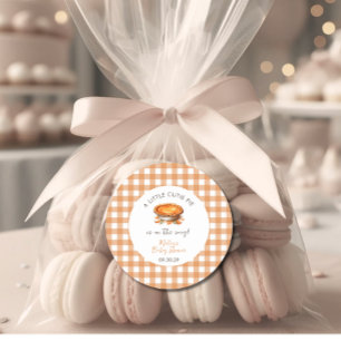 Kleine Cutie Pie Herfst Pompoen Gingham Baby showe Ronde Sticker