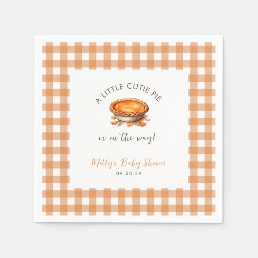 Kleine Cutie Pie Herfst Pompoen Gingham Baby showe Servet (Voorkant)