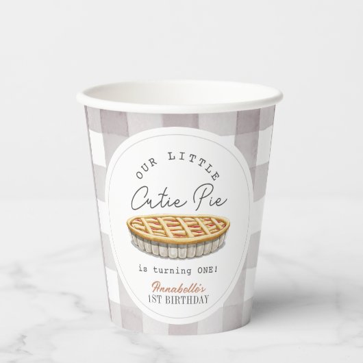 Kleine Cutie Pie Thanksgiving Wit Verjaardag Papieren Bekers (Voorkant)