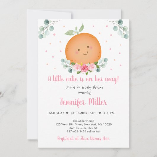 Kleine Cutie Pink Floral Girl Baby shower Kaart (Voorkant)