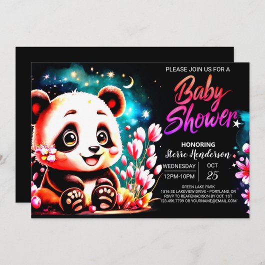 Kleine Cutie Roze Panda Bliss Meisje Baby shower Kaart (Voorkant / Achterkant)