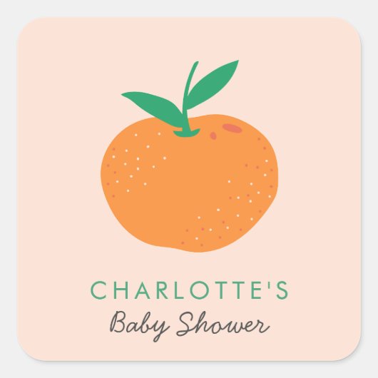 Kleine Cutie Sinaasappel Baby shower Vierkante Sti Vierkante Sticker (Voorkant)