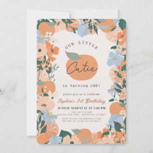 Kleine Cutie Sinaasappel Bloemen 1e Verjaardag Kaart